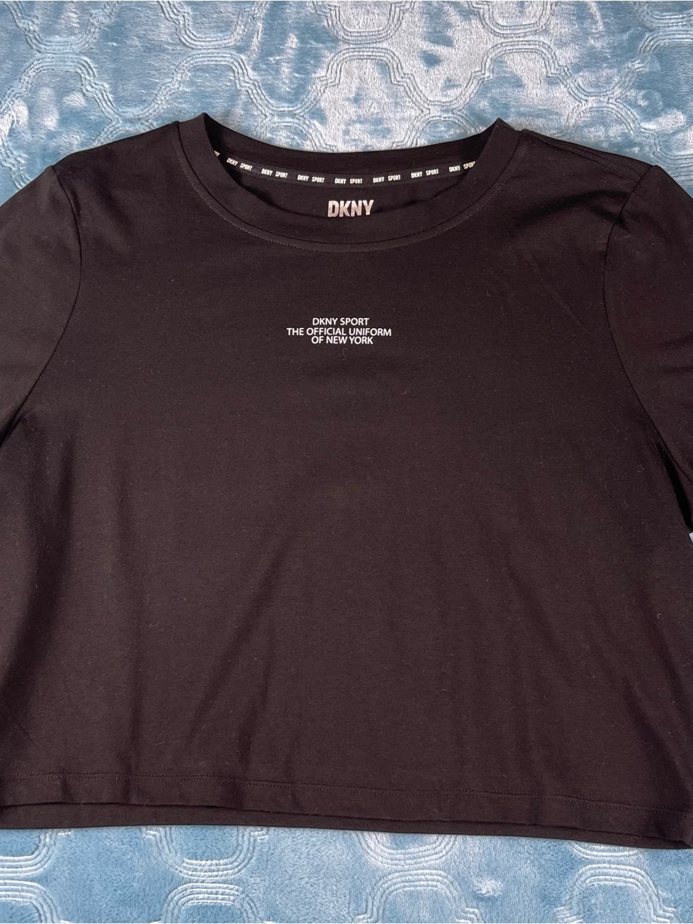 DKNYC Black Cropped Tee with Small White Center Logo